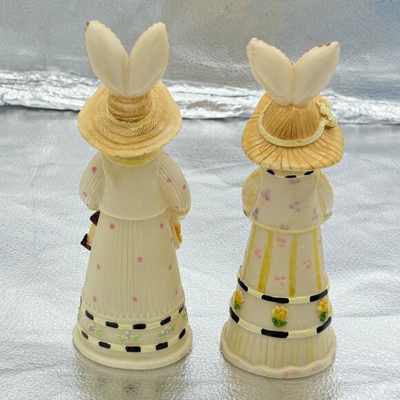 Vintage Bunny‎ Figurines Dresses Baskets Flowers Hats set of 2 Easter Gardening - Picture 5 of 14